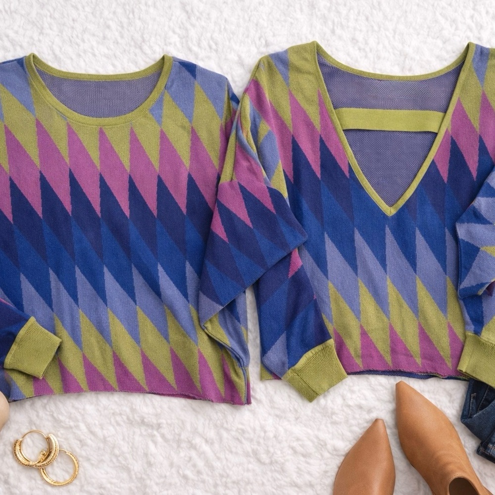 Anthropologie Daily Practice Geometric Knit Sweater – Size M – Unique Open Back